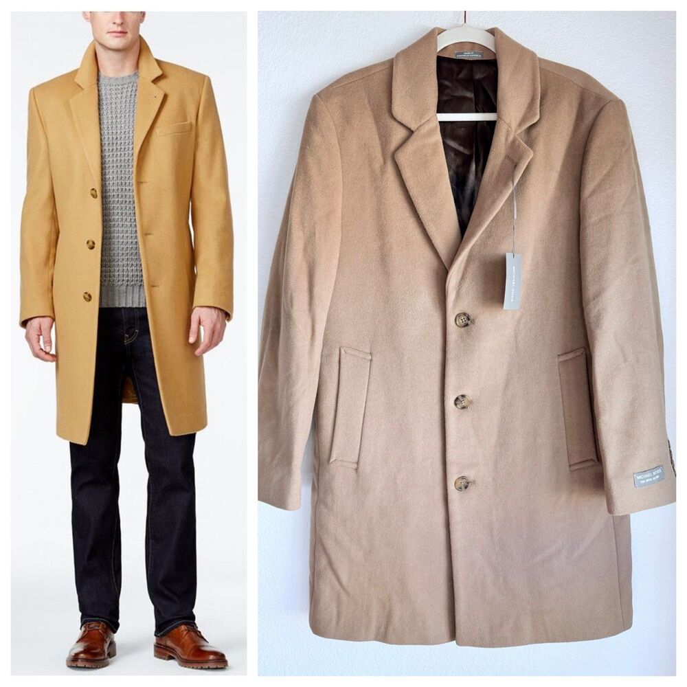 NEW Michael Kors Men's Madison Wool Blend Modern-Fit Overcoat in Camel Size S